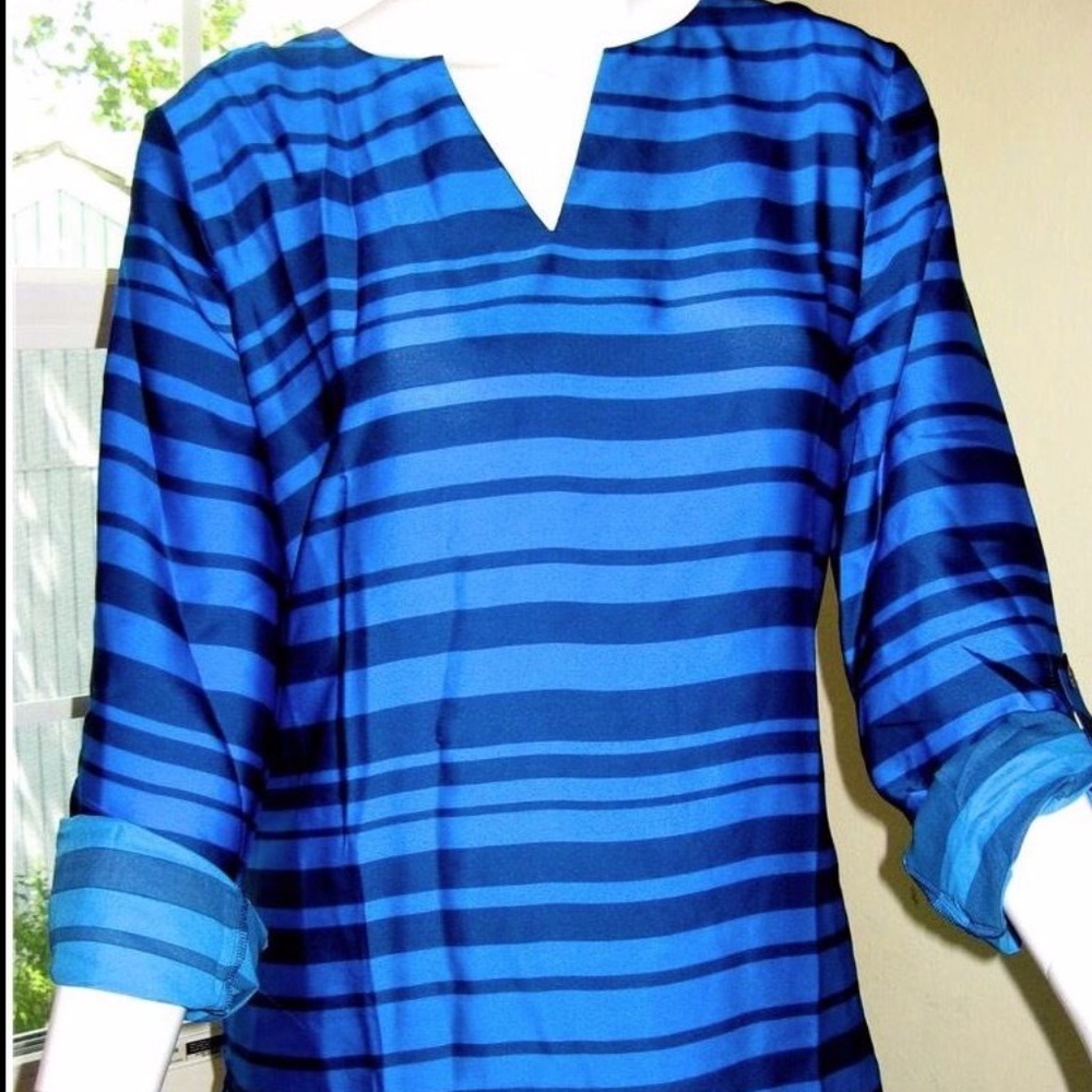 Ann Taylor Long Tab Sleeves Split Neck Blouse Top